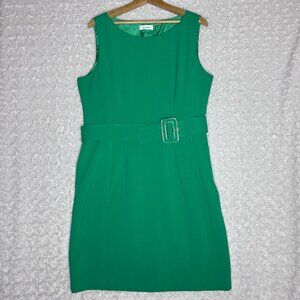 Calvin Klein Green Sheath Dress Sleeveless Belted Career Size‎ 14